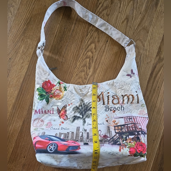 Miami Beach Vacation Postcard Print Zippered Shoulder Bag NWOT - Picture 9 of 12